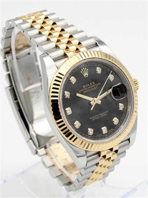 rolex datejust two tone black dial diamond marker|Rolex Datejust diamond bezel aftermarket.